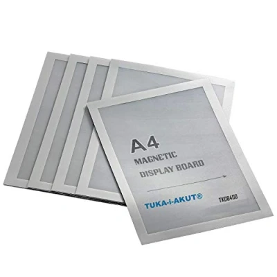 Image of TUKA i AKUT 5pcs A4 Magnetic Display Frame with Self Adhesive Backing, Document Sleeves for POS, Sign, Notices, Photos. Quick Insert Exchange, Silver Color TKD8400 5x