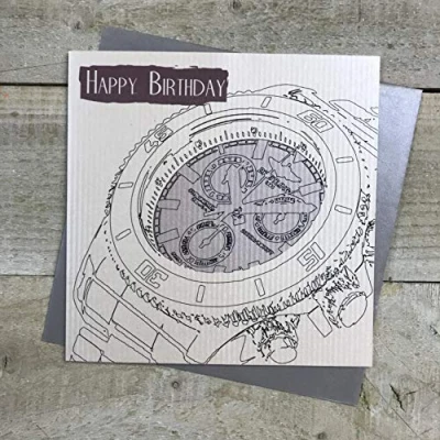 Image of WHITE COTTON CARDS Watch Design Happy Mens Birthday Card, SB61,16cm x 16cm