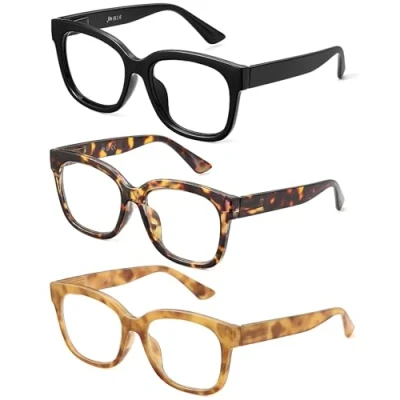 Image of JM 3 Pack Oversized Reading Glasses for Women Square Blue Light Blocking Computer Readers Spring Hinge, +2.25