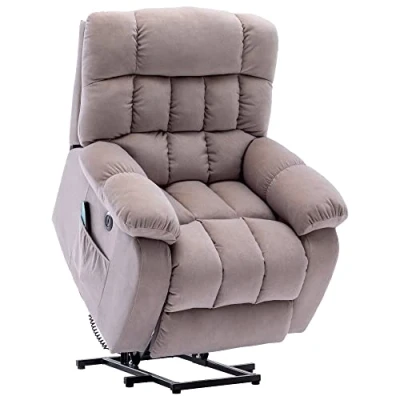 Image of BTM Electric Power Lift Recliner Chair Sofa with Massage and Heat for Elderly 2 Side Pockets USB Ports Single Chairs Living Room Overstuffed Breathable Fabric Reclining