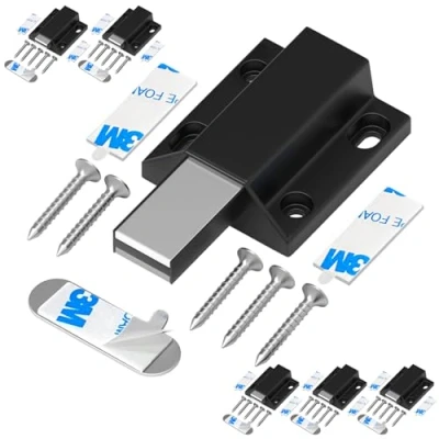 Image of Magnetic Push Latches Without Nail Installation Tonitrui to Open Door Latch Touch Kitchen Release for Cabinet Closure and Popping (Black 6 Pack)