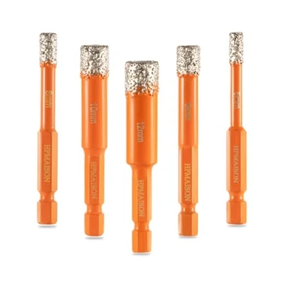 Image of HPMAISON 5Pcs Diamond Drill Bits, Porcelain Tile Bit, 1/4&quot; Hex Shank Dry Bits Set for Drilling Granite, Ceramic, Porcelain, Marble, Hard Tile, Stone, Glass &amp; More (5 6 8 10 12mm)