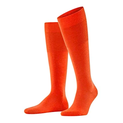 Image of FALKE Men&#039;s Airport M KH Wool Cotton Long Plain 1 Pair Knee High Socks, Orange (Ziegel 8095), 8.5 9.5