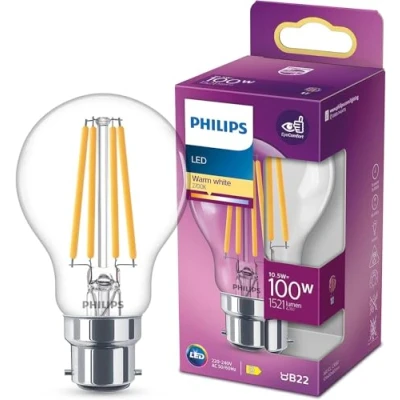 Image of Philips LED Premium Classic A60 Frosted Light Bulb [B22 Bayonet Cap] 10.5W 100W Equivalent, Warm White 2700K, Non Dimmable