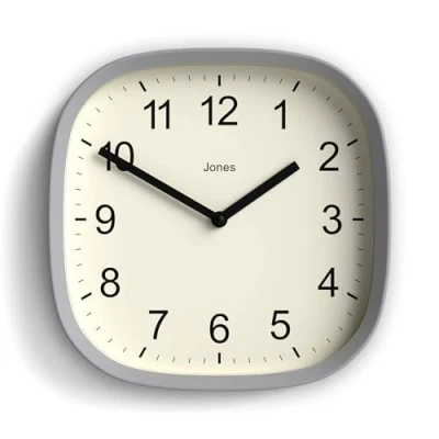 Image of Jones Clocks Square Retro Wall Clock in Acrylic, The &#039;Sprite&#039; Grey, 25 x 5cm