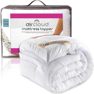 Image of Hotel Quality 10Cm Mattress Topper King Size Bed, Microfibre Filled Box Stitched Fluffy Quilted Toppers Elasticated Corner Straps, 4&quot; Inches Thick Kingsize 152 X 203 Cm