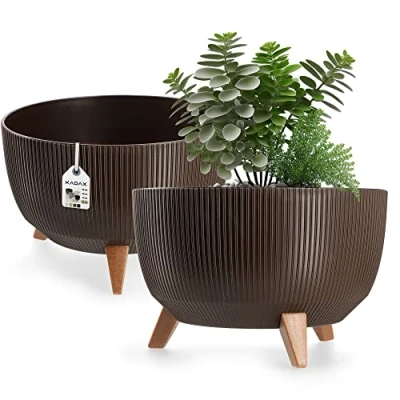 Image of KADAX Elevated Plant Pot, Large Plastic Planter with Legs for Indoor and Outdoor Use, Durable Round Houseplants (⌀ 40 cm, Brown)