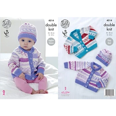 Image of King Cole 4514 Knitting Pattern Baby Cardigans and Hat to Knit in Cherish Cherished DK