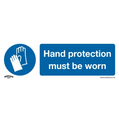 Image of Worksafe Mandatory Safety Sign Hand Protection Must Be Worn Rigid Plastic