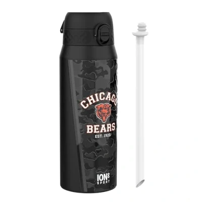 Image of Ion8 NFL Bears Sports Thermal water Bottle with Removable Straw, 750ml/24oz, Leak proof Vacuum Insulated Drinking Bottle, Easy to Open, Secure Lock, Dishwasher Safe, Flip Cover, Metal