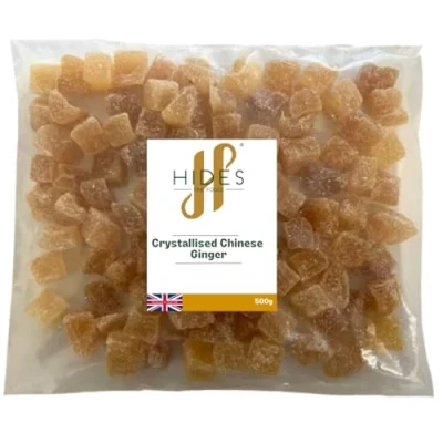 Image of Hides Fine Foods Crystallised Chinese Ginger 500g GMO Free Suitable for Vegetarians Great Baking Cookies Biscuits Cakes Health Benefits