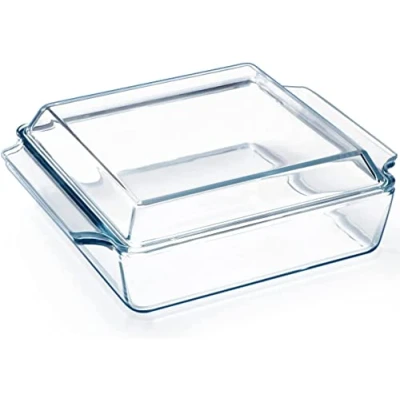 Image of karadrova 2L Glass Casserole Dish with Lid, 27x22x9cm Oven Large Square Dishes Lids Proof, Microwave and Safe