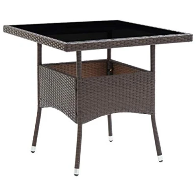 Image of vidaXL Garden Dining Table in PE Rattan with Powder Coated Steel Frame and Tempered Glass Top Brown Black Outdoor Furniture