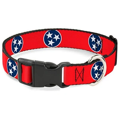 Image of Buckle Down Plastic Clip Collar Tennessee Flag Stars Red/White/Blue 1&quot; Wide Fits 15 26&quot; Neck Large