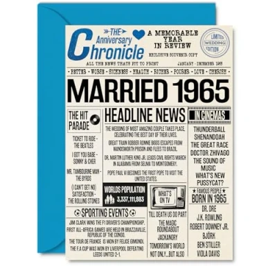 Image of 59th Anniversary Cards for Men Women Married 1965 Newspaper Happy 59 Wedding Card Husband Wife Dad Mum Aunt Uncle Vintage Retro 1965, A5 Greeting