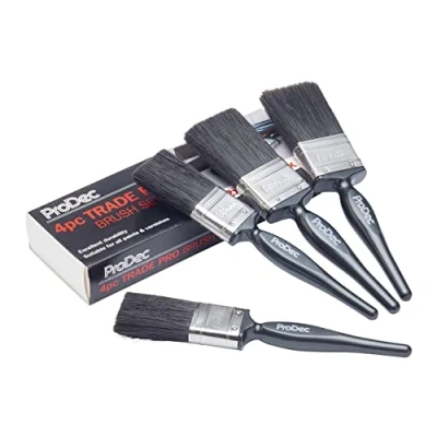 Image of ProDec 4 piece Trade Pro Mixed Bristle Paint Brush Set for a Smooth Finish Painting with Emulsion, Gloss, Satin Paints on Walls, Ceilings, Wood, Metal 2x 1.5, 2 inch Brushes