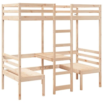 Image of vidaXL Loft Bed Frame with Desk and Chairs 90x200cm Solid Wood Pine