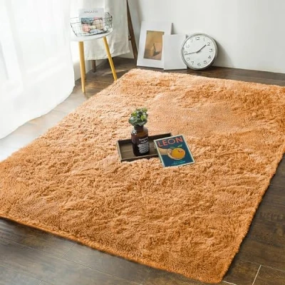 Image of MOONLIGHT20015 Rugs Living Room Ochre Area for Bedroom Non Slip Modern Super Soft Large Fluffy Shaggy Thick Pile Shedding Rug Plush Carpet Dining Room, 80cm x 150cm