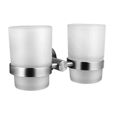 Image of Ambrosya® Exclusive Toothbrush Holder made of Stainless Steel Bathroom Mug Glass Mount Toilet Wand Toothpaste (Stainless (Brushed))