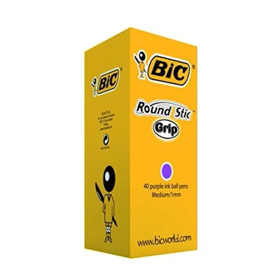 Image of BIC Round Stic Grip Ballpoint Pens Value Pack of 40 for Office Purple Colour Smooth Writing and Comfortable
