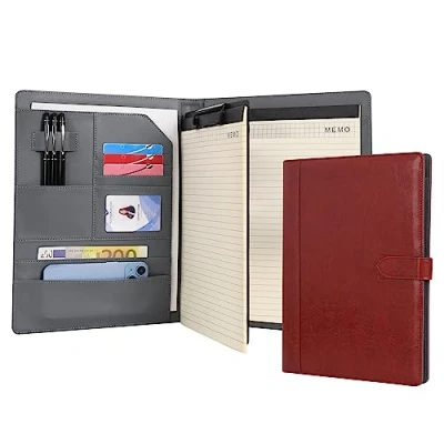 Image of Wason Portfolio Case Leather PU A4 with Clipboard Notepad Forms Holders Document Writing File Interview Planner Meeting Lecture Organizer for Man and Woman (Red)