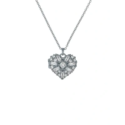 Image of Ted Baker Cherish Crystal Cluster Heart Locket Pendant Necklace for Women (Silver/Crystal)
