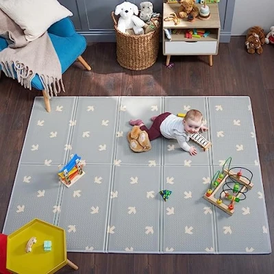 Image of Bubba Bear Baby Play Mat, Floor Foam Playmats for Babies, Foldable Matt Gyms Playmat Kids &amp; Infants, Large Padded Waterproof Mats Crawling Playing, Soft Folding Wipeable (200 x 150 cm, Grey)