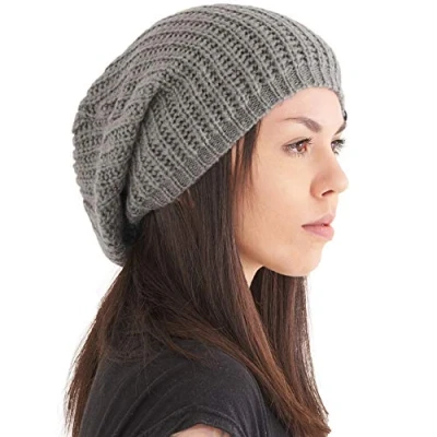 Image of Oversized Winter Slouchy Knit Beanie Mens Warm Wool Autumn Hat Womens Slouch Dreadlock Cap Large Big Heads Grey