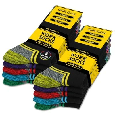 Image of Socksmad® 10 Pairs Mens Heavy Duty Work Socks Shoe Size UK 6 11 Safety/Steal Toe Boot Fully Cushioned Sole