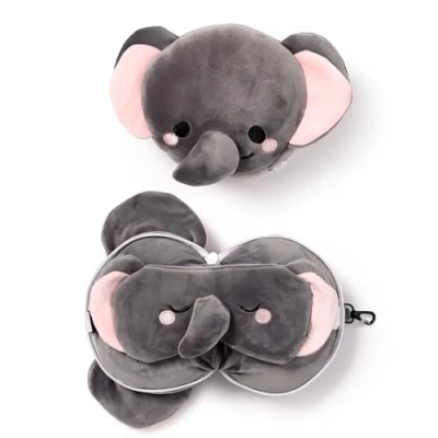 Image of Relaxeazzz Adoramals Janu the Elephant Round Plush Travel Pillow &amp; Eye Mask Sleep Masks Kids Accessories For Sleeping Airplane Flight Plane Neck Pillows