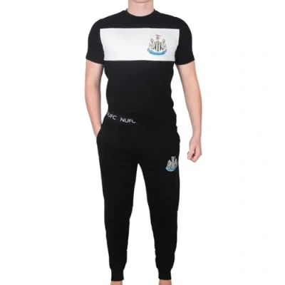 Image of Newcastle United FC Official Mens Premium Long Pyjamas Set Black Small