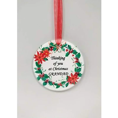 Image of DF Grandad Wreath Glass Christmas Tree Hanging Plaque/Decoration Memorial Xmas Bauble