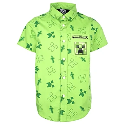 Image of MINECRAFT Short Sleeve Shirt Clothes for Kids Boys Cotton Aged 7/8 Green