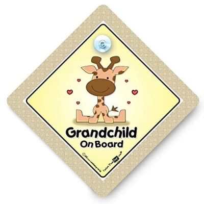Image of Grandchild on Board Car Sign Baby Giraffe Suction Cup
