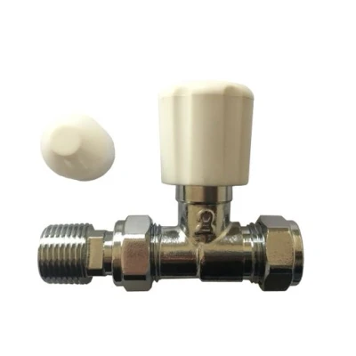Image of Plumbright 15mm White Straight Rad Valve with Lockshield