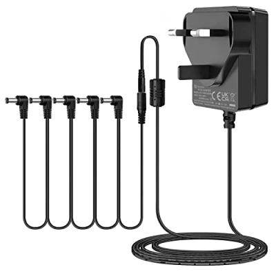 Image of Gonine 9V 1.5A Guitar Effects Pedal Adapter Power Supply Cord with Cable 5 Way Daisy Chain Cord, Center Negative, Extended Length