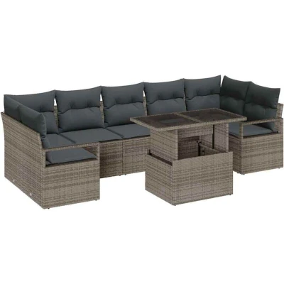 Image of vidaXL 8 Piece Garden Sofa Set with Cushions Grey Poly Rattan