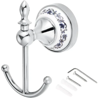 Image of DRELD Decorative Coat Hooks, Retro Nostalgic Towel Hooks Ceramic Classic Multilayer Plating Metal for Bathroom, Bedroom (Silver)