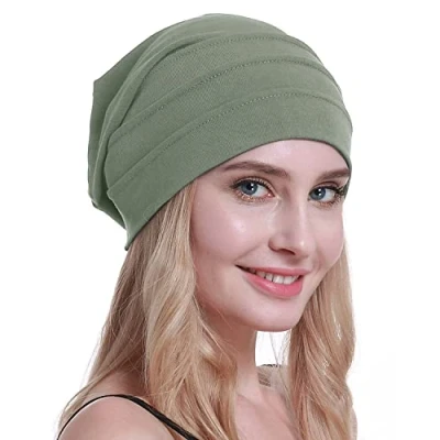 Image of osvyo Cotton Chemo Hats Soft Caps Cancer Headwear for Women Hair Loss Sealed Packaging, Light Olive Grey, One Size Fits All