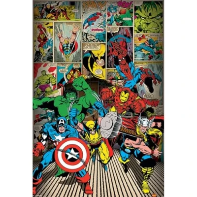 Image of Grupo Erik Marvel Classic Comics Heroes Poster 35.8 x 24.2 Inches/91 61.5 cm/24 36 Inches Shipped Rolled Up Wall Cool Posters and Prints