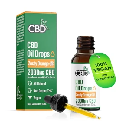 Image of CBDfx 2000mg CBD Oil, High Strength Zesty Orange Flavoured Oil Drops, Vegan, Natural, Non GMO, Blended with MCT No THC, 30ml (40 Days)