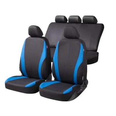 Image of Walser Dundee Car Seat Covers with Zip, Zipp IT Protective Complete Set, 2 Front Covers, 1 Rear Cover, Black/Blue 11856