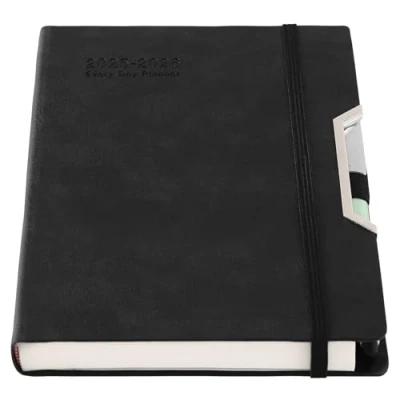 Image of Academic Diary 2025 2026,Diary 2026 Day Per Page, Hardcover Organized from July to June 2026, Agenda A5 Daily Monthly Planner with Tabs, Inner Pocket,Pen,Pen Loop,Stickers (Black)