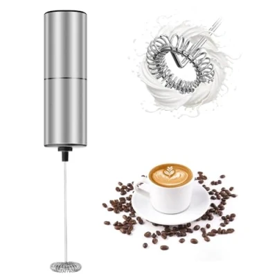 Image of Milk Frother Handheld Whisk Stainless Steels Battery Powered Drink Mixer, Foamer &amp; Mini Mixer Coffee Frother, Electric Portable for Latte, Cappuccino, Hot Chocolate