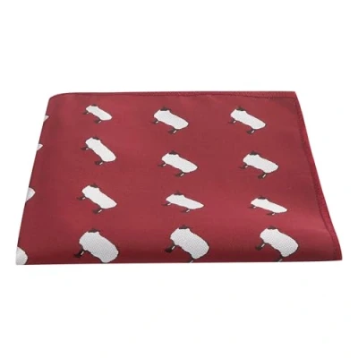 Image of King &amp; Priory Burgundy Red Embroidered Sheep Pocket Square, Handkerchief