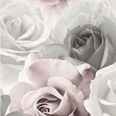 Image of SOPHIE LAURENCE Pink Grey White Floral Wallpaper Paste The Paper Roses Flowers Solid Thick Heavy Duty Designer for Living Room