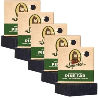 Image of Dr. Squatch Men&#039;s Bar Soap 5 Pack Pine Tar All Natural for Men Bars of Smell like an Old Growth Forest