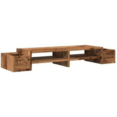 Image of vidaXL Monitor Stand with Storage Old Wood 100x27x15 cm Engineered