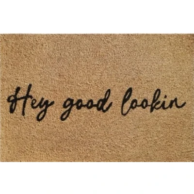 Image of Natural Coir 60cm x 40cm heavy duty doormats with rubber base humourous message (hey good looking)