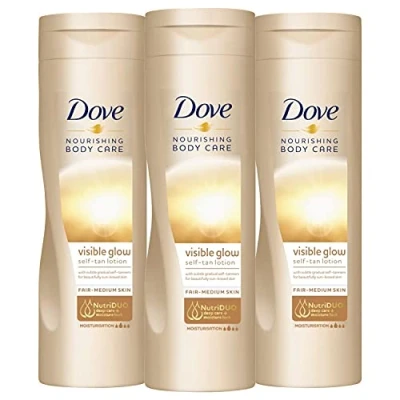 Image of 3 Pack of Dove Nourishing Body Care Visible Glow Gradual Self Tan Fair to Medium Lotion 400ml